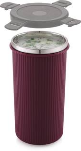 Nabhya Inner Steel & Outer Plastic Airtight, Leak Proof Glass with Lid for Travel Glass Water/Juice Glass