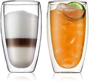 Red-Rubby (Pack of 2) Double Wall Thermo Glass Mugs,Glass Clear Insulated Glass Coffee Mug Glass Set Water/Juice Glass