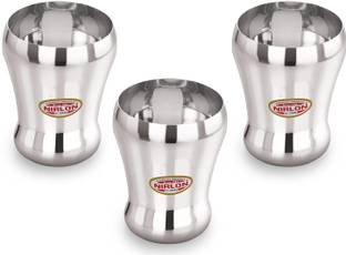 NIRLON (Pack of 3) Stainless Steel Heavy Gauge Glass Set of 3, 300ml Glass Set Water/Juice Glass