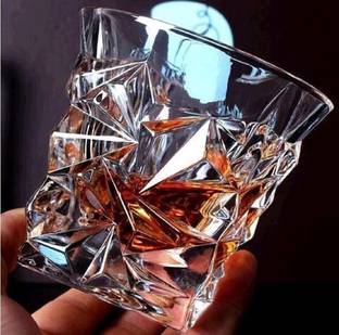 NEWTOWN (Pack of 2) Diamond Design Crystal Cut Whiskey Glass Set (300 ml) (2) Glass Set Whisky Glass