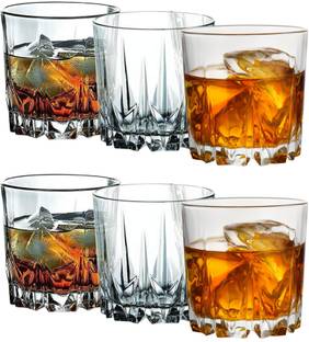 vetreo (Pack of 6) Wine and Whiskey Glass, Water and Juice Tumbler Glass Set, with Multi-Purpose Beverage Drinking Transparent Glass, Clear (Dubai) (300ML) Set (6) Glass Whisky Glass
