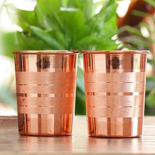 IndianArtVilla (Pack of 2) Set of Copper Glass, 300 ml Each, Drinkware & Tableware Glass Water/Juice Glass