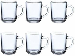 vetreo (Pack of 6) Glass Tea Cup 240ML Clear Borosilicate Glass Coffee Cups Set of 6 Lead-Free Drinking Glasses Large Tea Cups with Comfortable Handle Latte & Mocha Mugs Espresso Coffee Gifts for Home and Cafe Glass Set Hot Beverage Glass