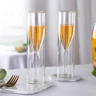 VIBEIN (Pack of 2) Champagne Flutes Wine Glasses | Crystal Clear Wine Glasses Glass Set Champagne Glass