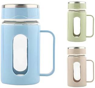 valsheri Glass Travel Mug with Lid with Plastic Protection 1 Piece Glass Water/Juice Glass
