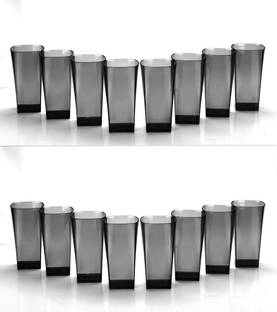 Sentricus (Pack of 16) SQUARE Shape Plastic UNBREAKABLE Water Glasses Grey Set of 16 Glass Set Water/Juice Glass