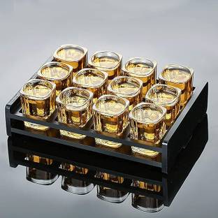 KEITSI (Pack of 12) Italian Premium Square Design Heavy Base Shot Glass 70 ML Glass Set Whisky Glass