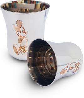 Sonanshi (Pack of 2) Stainless Steel Mickey Drinking Glass for Water/Milk for Kids – 100 ML each Glass Water/Juice Glass