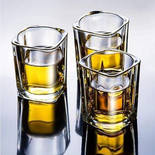 VM PARTNER (Pack of 3) Heavy Base Square Shot Glass Set of 3 Glass Set Shot Glass