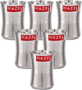 HAZEL (Pack of 6) Stainless Steel Damru Shape Jumbo Water Lassi Glass Glass Water/Juice Glass