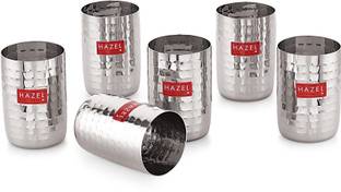HAZEL (Pack of 6) Stainless Steel Glass for Drinking Water Unbreakable Glass Glossy Finish Design Glass Water/Juice Glass