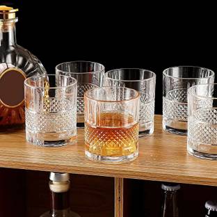 VLSYS (Pack of 6) Glasses Set of 6, 350 ML Stylish Old Fashion Rocks Tumblers Lead-Free Glassware for Scotch Bourbon (Pack of 6 , 350ml) Glass Set Whisky Glass