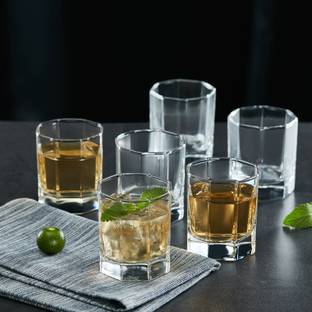 Avastro (Pack of 6) Hexagon Shap Crystal Clear Glasses for Whiskey, Wine, Scotch, Cocktails, Juice, Glass Water/Juice Glass