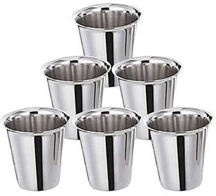 HOMITURE (Pack of 6) Stainless Steel Tea, Coffe, Milk Glass Rust Proof Chai Glass Serveware Glass Set Water/Juice Glass
