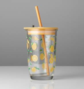 Coozico Coffee Can Glass Sipper Tumbler with Lid Straw - 400ml Glass Water/Juice Glass