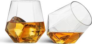 VLKMK (Pack of 4) Crystal Cut Diamond Imported Whiskey Glasses Set (Wine Glasses, 300 ML) Diamond Cut Seamless Transparent Whiskey Glass (pack of 4) Glass Set Whisky Glass