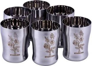 STOREeASY stainless steel flower printed laser glass ग्लास सेट