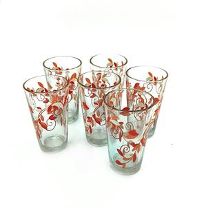 crockware (Pack of 6) Flower Printed Cocktail Glasses Set Glass Set Water/Juice Glass