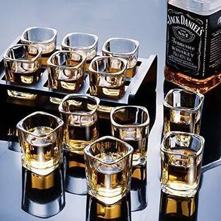 Coozico (Pack of 12) Heavy Base Shot Glass Set | Mini shot glass | crystal square shot glass Glass Set Whisky Glass