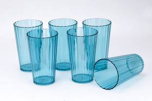 2Mech (Pack of 6) Premium Quality Unbreakable line Design Blue Glass Set Water/Juice Glass