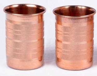 Vardhant (Pack of 2) New Pure Copper Silver Touch Design Glass Tumbler Cup For Ayurveda Health Benefits Set OF 1 PC 300 ML Glass Water/Juice Glass