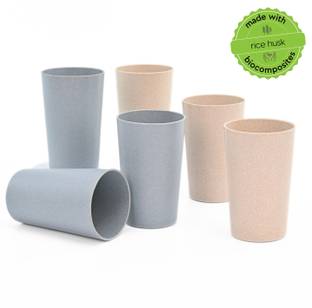 Eha (Pack of 6) Earth Friendly Unbreakable Drinking Water Glass | Made with Rice Husk | Glass Set Water/Juice Glass