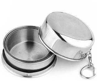 BG Bazzar gali Stainless Steel Folding Glass Travel Mug Cup Glass/Camping Water Glass/Collapsible Shot Glass/Stainless Steel Glass/Expandable Shot Glass - Small Glass Water/Juice Glass