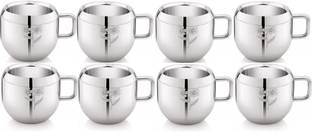 akashmetal (Pack of 8) Laser Printed Flower Design Tea & Coffee Cup Glass Set Water/Juice Glass