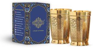 इंडियानार्टविला Brass Glass Tumbler, Embossed Design ग्लास