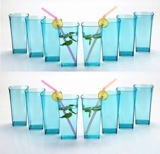 Sentricus (Pack of 16) SQUARE Shape Plastic UNBREAKABLE Water Glasses Sky Blue Set of 16 Glass Set Water/Juice Glass