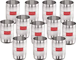 HAZEL (Pack of 12) Drinking Glasses Stainless Set with Glossy Finish Design Glass Set Water/Juice Glass