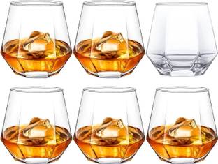 VarniZone (Pack of 6) Crystal Cut Hexa Shape Whisky Glasses for Drinking Vodka,Scotch,Cocktails,Wine Glass Set Water/Juice Glass