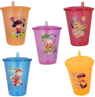 Bluzap (Pack of 5) Cartoon Printed Straw with Sipper-011 Glass Water/Juice Glass