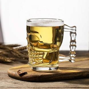 VM PARTNER (Pack of 3) Large human Skull shaped Beer Mug (520 ml) Pack of 3 Glass Glass Set Beer Glass