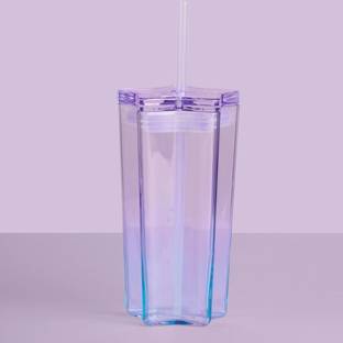 SERA Star Shaped Slub Glass with Lid and Straw Gradient Drinking Glasses Glass Water/Juice Glass