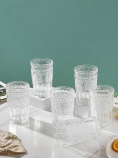 Nestasia (Pack of 6) Embossed Tall Water Glass Set of 6 350ml Glass Set Water/Juice Glass
