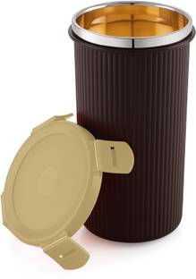 Nabhya Inner Steel & Outer Plastic Airtight, Leak Proof Glass with Lid for Travel Glass Water/Juice Glass