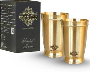IndianArtVilla (Pack of 2) Pure Brass Classic Matt Finish Glass / Tumbler For Serveware & Drinkware Glass Set Water/Juice Glass