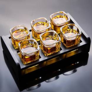TINSUHG (Pack of 6) Fancy Design Crystal Clear Heavy Base Square Shot Glass for Vodka,Tequila Glass Glass Set Shot Glass
