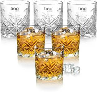 TREO (Pack of 6) Barley 340 Whiskey Glass Tumbler, Set of 6, 340 ml Each, Transparent Glass Set Whisky Glass