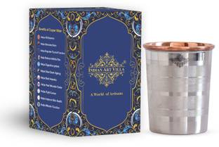 IndianArtVilla Steel Copper Glass, Drinkware & Tableware,Maintainance Free Design Glass Water/Juice Glass