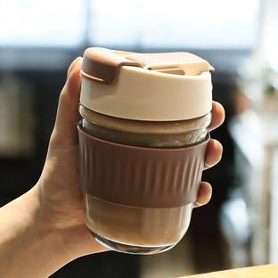 B AND S ENTERPRISE Coffee glass mug Glass travel Mug with Lid - Reusable and Portable Glass Water/Juice Glass
