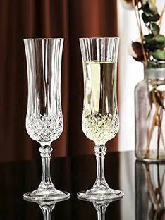 KINJAY (Pack of 2) Crystal Long Champ 200 ml Flute Red Wine, Cut Wine Glasses Set of 2 Glass Set Champagne Glass
