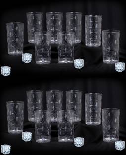 BELLERBIRD (Pack of 16) Clear Prism With Feather Designe Shape Water Glasses Juice Glass Set For Kitchen Glass Set Water/Juice Glass