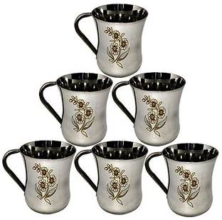 LEROYAL (Pack of 6) Stainless steel Tea/Coffee Cup Glass Set Water/Juice Glass