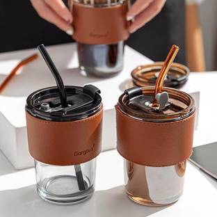 VHD (Pack of 2) Mug with Straw and lid Coffee Cup Sipper Glass with Straw Mug with Straw Glass Water/Juice Glass