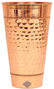 IndianArtVilla Hammered Copper Big Lassi Glass Tumbler Cup with 2 Rings, Serving Drinking Water, Benefit Yoga Ayurveda, 700 ML, Brown Glass Water/Juice Glass