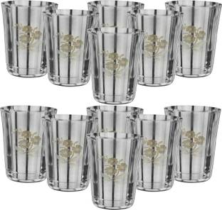 LIMETRO STEEL (Pack of 12) Laser Printed Water, Juice and Drinking Glass Set Water/Juice Glass