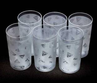Sheakox (Pack of 6) Prism Pattern Water Juice Plastic Glasses Set Of 6 Glass Set Water/Juice Glass