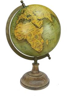 Globeskart Vintage Olive Green with Wooden Base and Brass Finish Arc Desk and Table Top Political World Globe